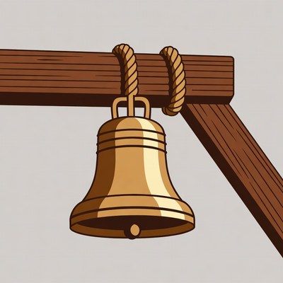 Hanging Bell on Wooden Beam