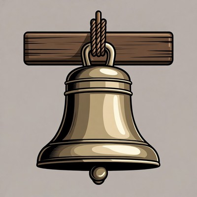 Bell Hanging from Wooden Beam