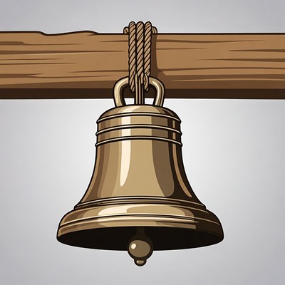 Bell Hanging from Rope on Wood Beam