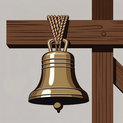 Bell Hanging from Wooden Beam