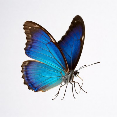 Blue Morpho Butterfly on White Background