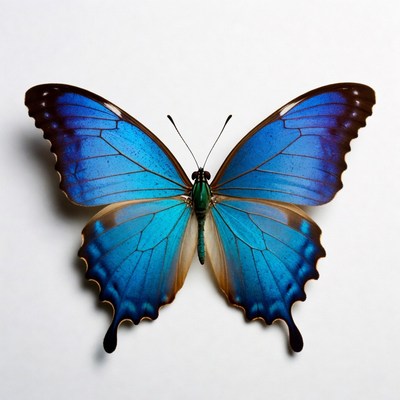 Blue Morpho Butterfly on White Background