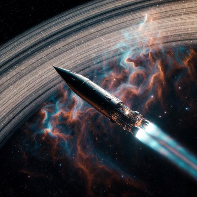 Rocket Launching Past Saturn