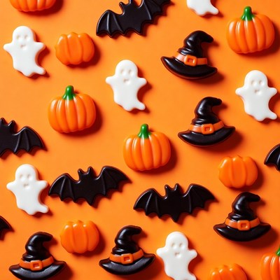 Halloween Candies on Orange Background