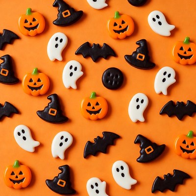 Halloween Candy Sprinkles on Orange Background
