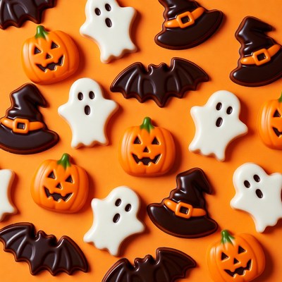 Halloween Candy Shapes on Orange Background