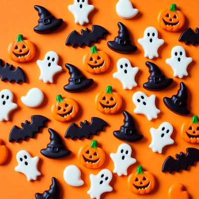 Halloween Candy Sprinkles on Orange Background