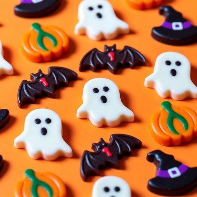 Halloween Candy Shapes on Orange Background