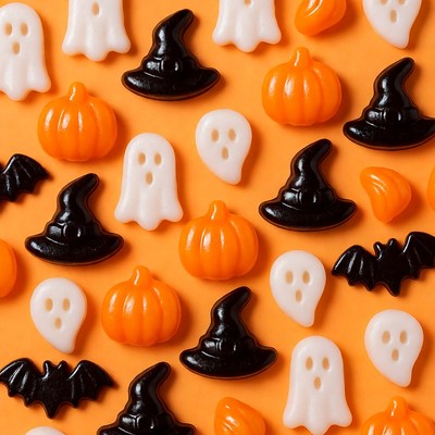 Halloween Candy on Orange Background