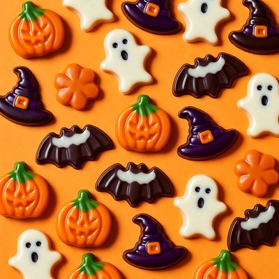 Halloween Candy Shapes on Orange Background
