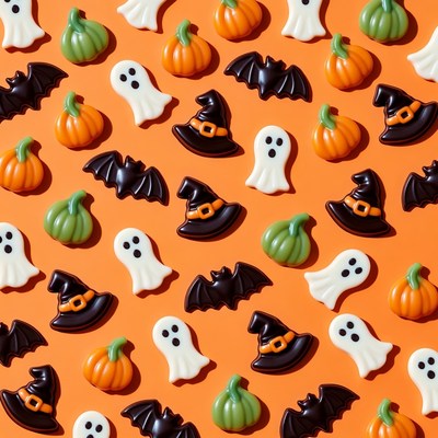 Halloween Candy Sprinkles on Orange Background