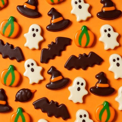 Halloween Candy Shapes on Orange Background