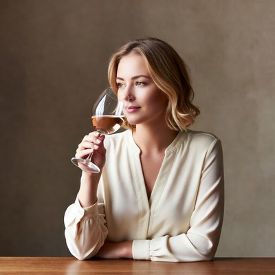 Blonde woman holding wine glass