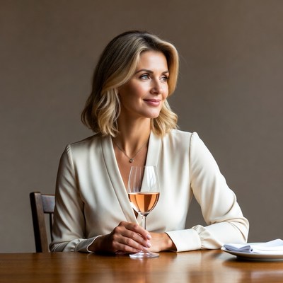 Woman holding glass of rose wine