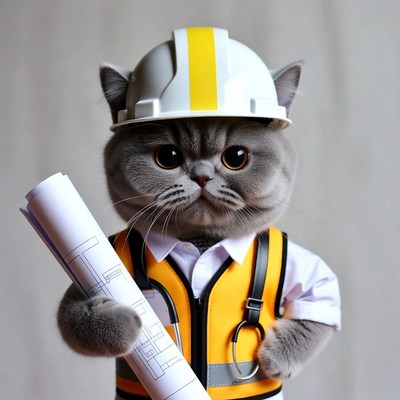 British Shorthair Cat in Construction Gear