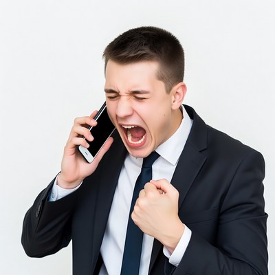 Young man yelling on phone