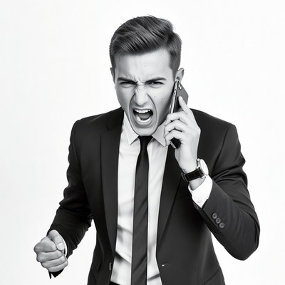 Angry man yelling on phone