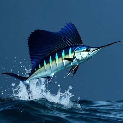Sailfish leaping from ocean waves