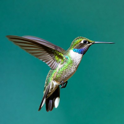 Hummingbird flying with wings spread