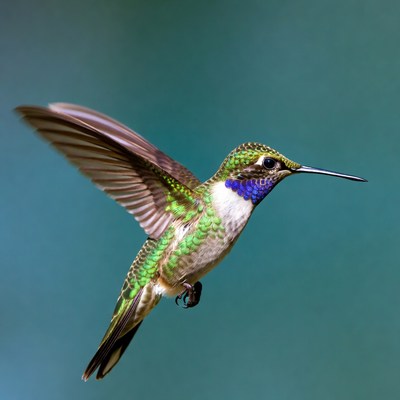 Hummingbird flying with wings spread