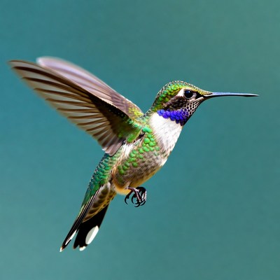 Hummingbird flying with wings spread