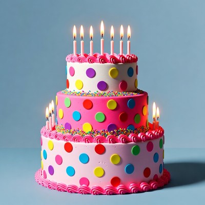 Three-Tier Colorful Birthday Cake with Candles