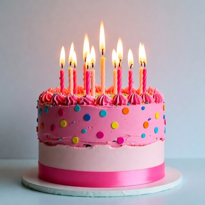 Pink Birthday Cake with Candles