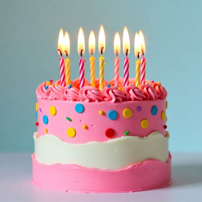 Pink Birthday Cake with Candles