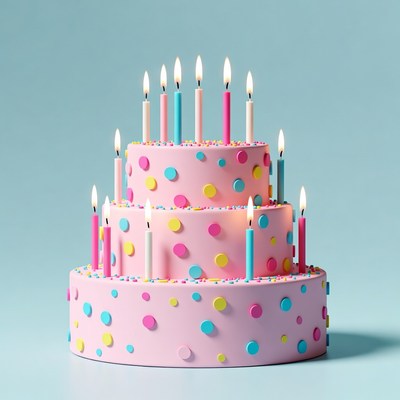 Three-Tier Pink Birthday Cake with Candles