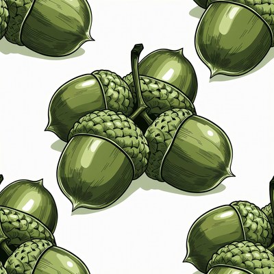 Green Acorns Seamless Pattern