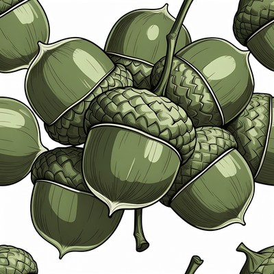 Green Acorns Seamless Pattern