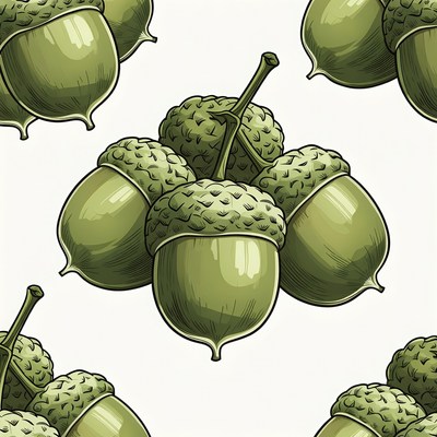 Green Acorns Seamless Pattern