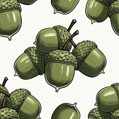 Green Acorns Seamless Pattern