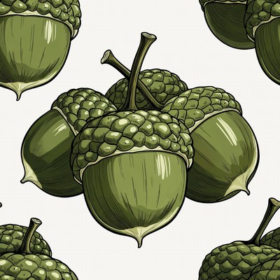 Green Acorns Seamless Pattern