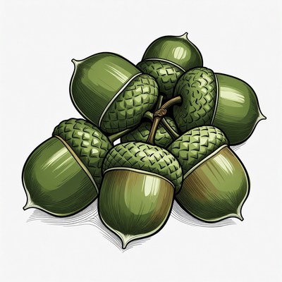 Cluster of Green Acorns Illustration
