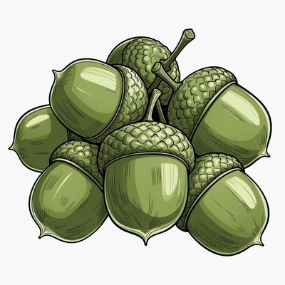 Cluster of Green Acorns Illustration