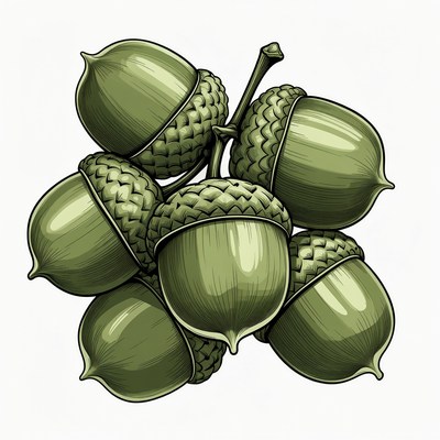 Cluster of Green Acorns Illustration