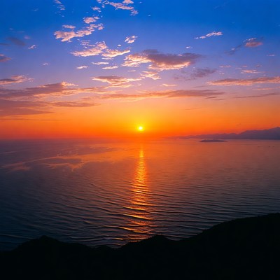 Sunset over ocean from cliff