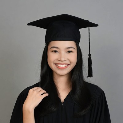 Asian girl in graduation gown and cap