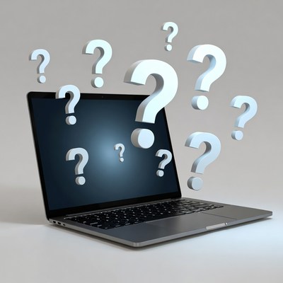 Laptop Surrounded by Question Marks