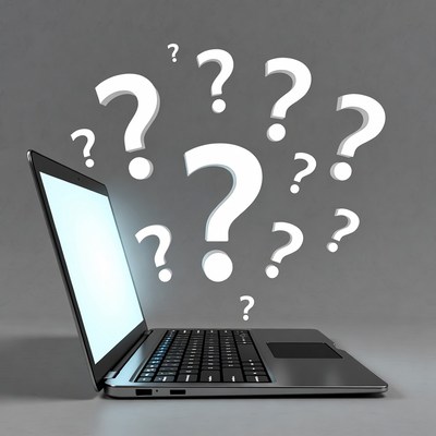 Laptop with question marks