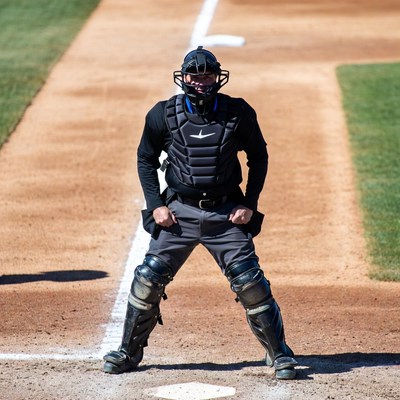 Baseball catcher in full gear