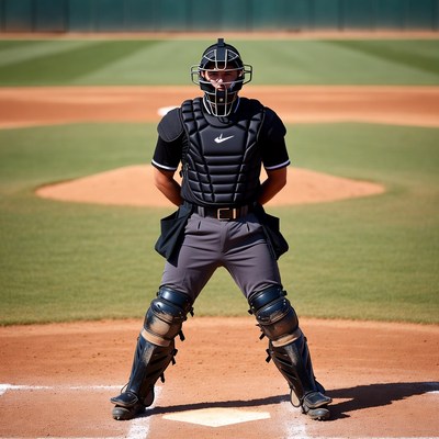 Baseball catcher in full gear