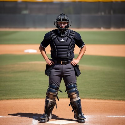 Baseball catcher standing on field