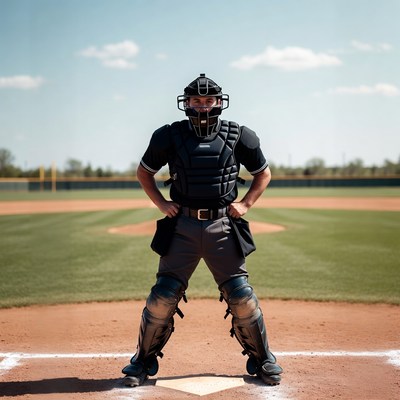 Baseball catcher standing on field