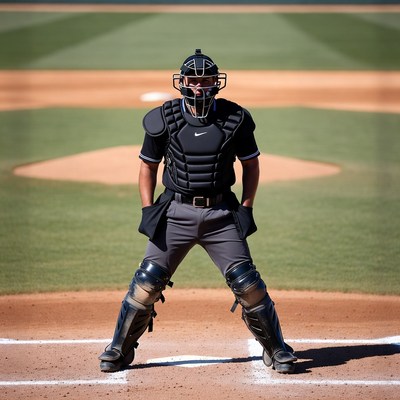 Baseball catcher in full gear