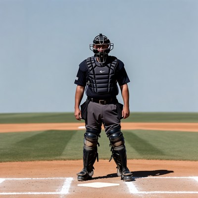 Baseball catcher in full gear