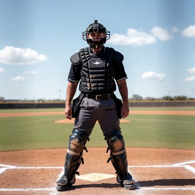 Baseball catcher in full gear