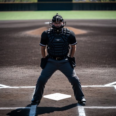 Baseball catcher in full gear