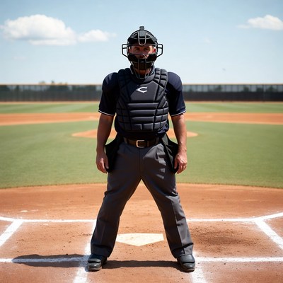 Baseball catcher in full gear